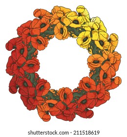 Elegant frame with poppies. 