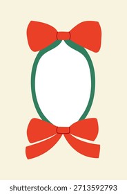 Elegant frame with red bows. Vector flat illustration in coquette aesthetic. Greeting card template for birthday, christmas, wedding, valentine's day etc.