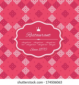 Elegant frame with sample text on seamless geometrical background. Vector illustration.