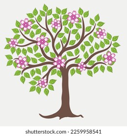 Elegant frame with spring tree with flowers isolated  on a white background.