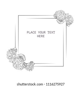 Elegant frame template with peony flowers. Vector illustration isolated on white background.