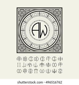 Elegant frame template Victorian style and set to create a monograph, logos, emblems of the two letters.