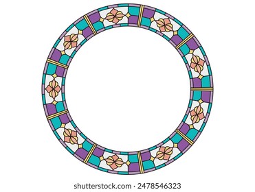 Elegant frame of tiles and curved elements of blue, purple and yellow color