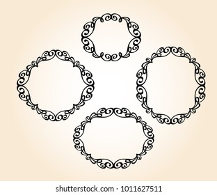 Elegant frame. Vector illustration. Black on beige.
