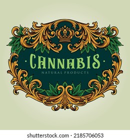 Elegant frame vintage cannabis flourish vector illustrations for your work logo, merchandise t-shirt, stickers and label designs, poster, greeting cards advertising business company or brands