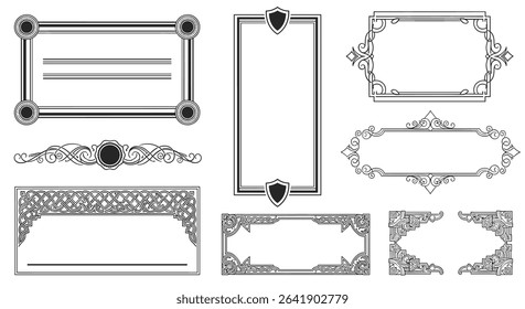 Elegant Frames and Borders Vintage Art Illustration Graphic Design Elements