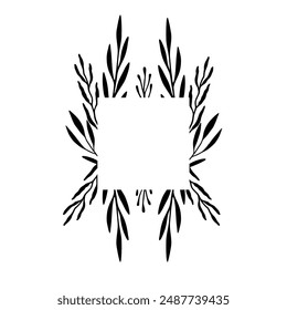 Elegant frames. Floral wreath with hand drawn wild herbs and flowers. Vector vintage botanical illustration for invitation or wedding decor, logo, labels, branding, business identity
