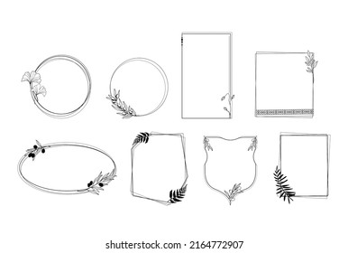 Elegante Rahmen im griechischen Stil, einzelne Clipart-Arts-Bundle, runde und quadratische, schwarz-weiße Rahmen, florale Olivenzweig-Zierrahmen für Text - Vektorgrafik-Kollektion