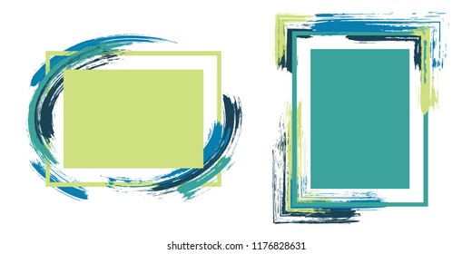Elegant frames with paint brush strokes vector collection. Box borders with painted brushstrokes backgrounds. Educational graphics design empty frame templates for banners, flyers, posters, cards.