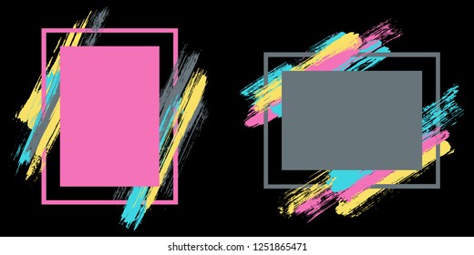 Elegant frames with paint brush strokes vector collection. Box borders with painted brushstrokes on black. Educational graphics design flat frame templates for banners, flyers, posters, cards.