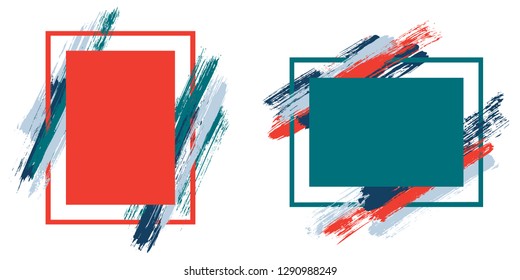 Elegant frames with paint brush strokes vector set. Box borders with painted brushstrokes backgrounds. Educational graphics design empty frame templates for banners, flyers, posters, cards.