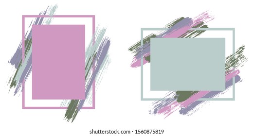 Elegant frames with paint brush strokes vector set. Box borders with painted brushstrokes backgrounds. Advertising graphics design empty frame templates for banners, flyers, posters, cards.