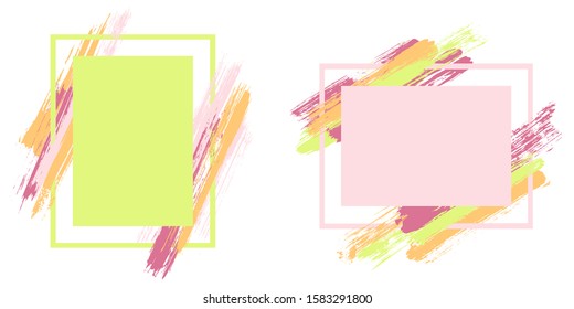 Elegant frames with paint brush strokes vector collection. Box borders with painted brushstrokes backgrounds. Educational graphics design flat frame templates for banners, flyers, posters, cards.
