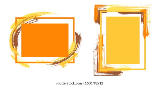 Elegant frames with paint brush strokes vector collection. Box borders with painted brushstrokes backgrounds. Educational graphics design empty frame templates for banners, flyers, posters, cards.