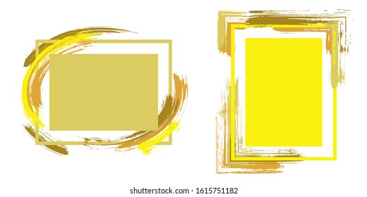 Elegant frames with paint brush strokes vector collection. Box borders with painted brushstrokes backgrounds. Advertising graphics design flat frame templates for banners, flyers, posters, cards.