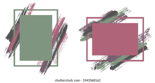 Marcos elegantes con pincel pintado conjunto vectorial de trazos. Bordes de caja con fondo de pinceles pintados. Diseño gráfico publicitario de plantillas de marco plano para banners, volantes, carteles, tarjetas.