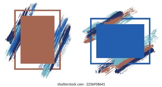 Elegante Rahmen mit Pinselstrichen, Vektorset. Box Ränder mit gemalten Pinselstrichen Hintergründen. Werbegrafik Design Flachbild-Vorlagen für Banner, Flyer, Poster, Karten.