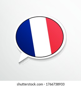 Elegant France country flag on speech bubble. Abstract languages concept flat illustration