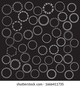 Elegant freehand clear decorative round wreaths border white outline, Blank simple line circle classic label sticker, Wavy, flower, dots, arrow, bow, sun and zig zag shape