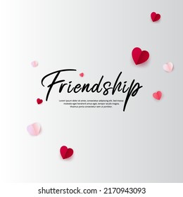 Elegant friendship day lettering design with paper hearts vector illustration