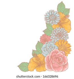 Elegant frolar corner card with gentle colored flowers