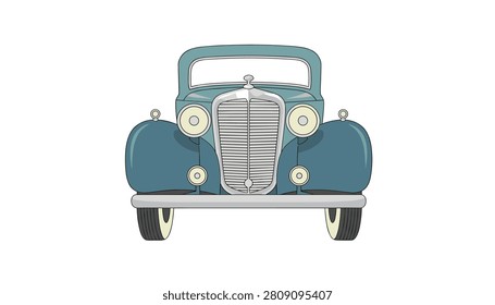 Elegant front view of a vintage classic automobile featuring curved fenders and a chrome grille highlighting the timeless beauty of retro car design.