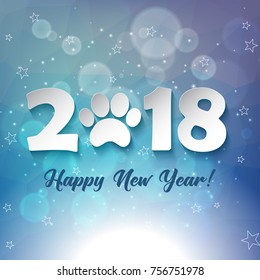 Elegant frosty background for new year of dog,  zero in the form of a footprint.