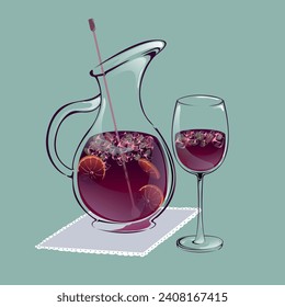 Elegant fruit sangaree jug vector illustration