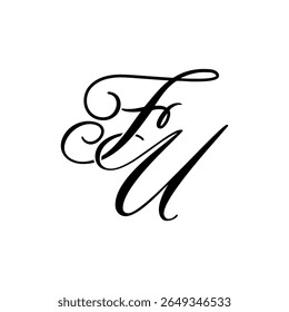 Elegante logotipo do monograma FU em preto Script - Caligrafia de luxo Design inicial em fundo branco