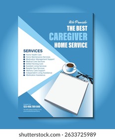 Elegant and fully editable flyer template for home senior care services. Ideal for promoting in-home assistance, elderly support, healthcare solutions, and compassionate caregiving providers.