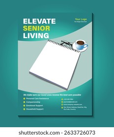 Elegant and fully editable flyer template for home senior care services. Ideal for promoting in-home assistance, elderly support, healthcare solutions, and compassionate caregiving providers.