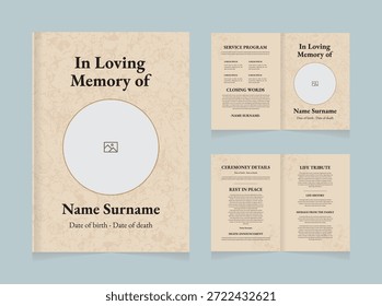 Elegantes Bestattungsprogramm Vorlage | In Loving Memory Broschüre Design