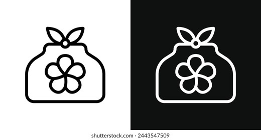 Elegant Furoshiki Wrapping and Gift Icons. Oriental Packaging and Traditional Symbol.