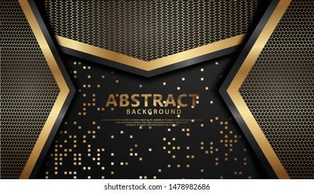 Elegant and futuristic abstract realistic decoration. with black and gold overlap layer and glitters. vector illustration
