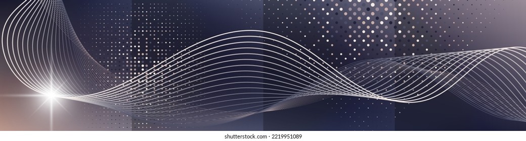 Elegant futuristic banner in metallic colors. Smooth interlacing lines, a flash of light on a textured background. Template for your projects. Vector.