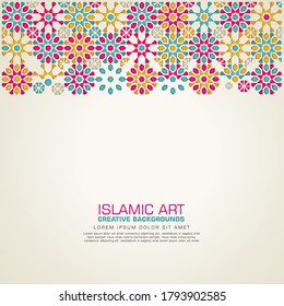 elegant and futuristic Islamic design greeting card background template with ornamental colorful of mosaic. vector illustration