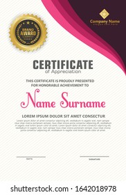 Elegant and futuristic modern certificate template with flow lines ornament on pattern background.