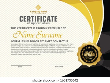 Elegant and futuristic modern certificate template with polygonal flow lines ornament on pattern background.
