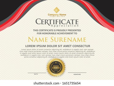 Elegant and futuristic modern certificate template with flow lines ornament on pattern background.