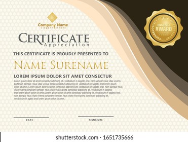 Elegant and futuristic modern certificate template with flow lines ornament on pattern background.