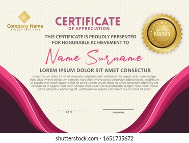 Elegant and futuristic modern certificate template with flow lines ornament on pattern background.