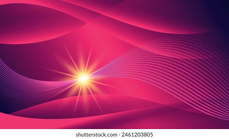 Elegant futuristic wallpaper. A flash of energy, intertwining wavy lines against a background of overlapping translucent abstract shapes and mixing of colors. Vector.