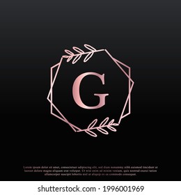 Elegant G Letter Hexagon Floral Logo with Creative Elegant Leaf Monogram Branch Line and Pink Black Color. Usable for Business, Fashion, Cosmetics, Spa, Science, Medical and Nature Logos.