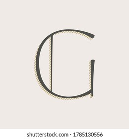 Elegant G letter serif font logo. Classic thin pen lettering with shadow lines. Luxury vector illustration perfect for alcohol labels, fashion posters, vintage identity, etc.