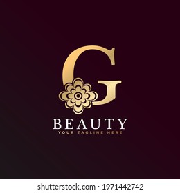 Elegant G Luxury Logo. Golden Floral Alphabet Logo with Flowers Leaves. Perfect for Fashion, Jewelry, Beauty Salon, Cosmetics, Spa, Boutique, Wedding, Letter Stamp, Hotel and Restaurant Logo.