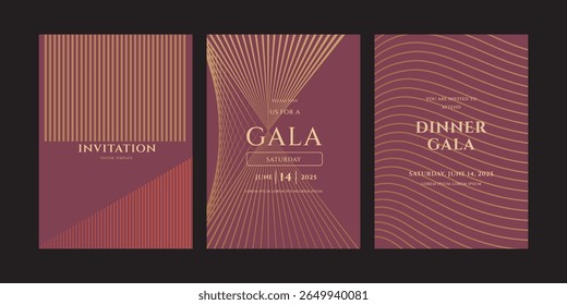 Elegant Gala Dinner Invitation Templates Vector Design with Lines