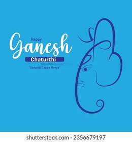 Elegant Ganesh Chaturthi Minimalist Design with Text on a Blue Background