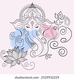 Elegant Ganesha Line Art with Lotus