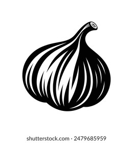 Elegant Garlic Icon - Intrincado Vector blanco y negro para la cocina, la Naturaleza y los proyectos de arte