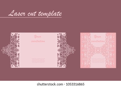 Elegant gate fold card with lace borders, cutout paper pattern, suitable for laser cutting, wedding announcement or invitation template, vector eps10